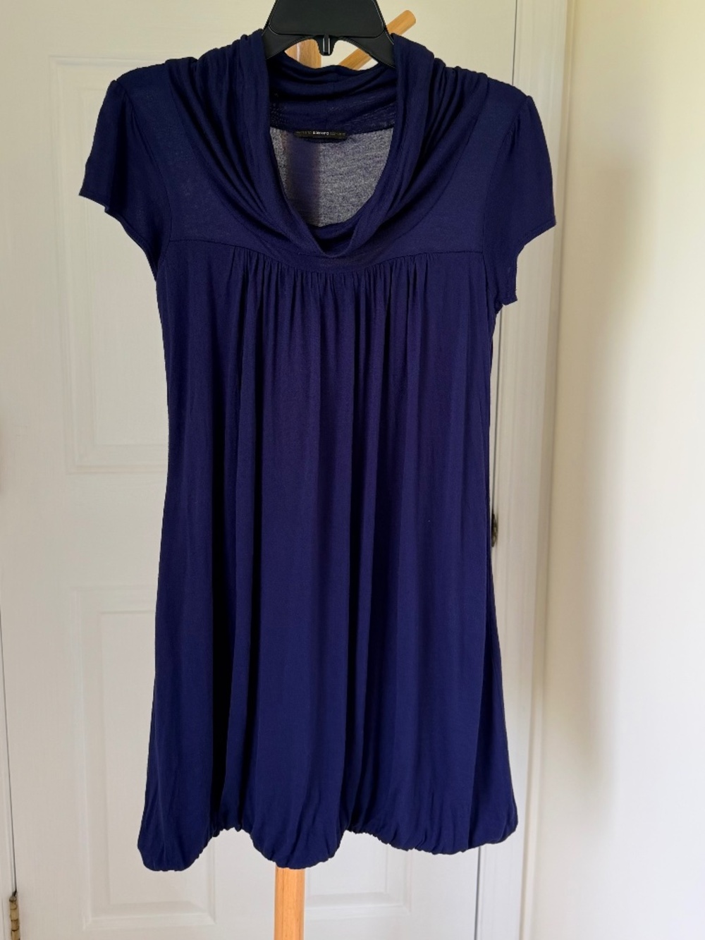 Soprano Navy Cowl Neck Bubble Hem Mini Dress - Fits Small (S)
